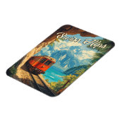 赤い蒸気機関車のお土産:スイスアルプスヴィンテージ マグネット (左側)