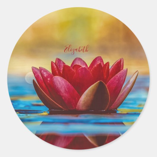 赤い蓮の花の風景、禅 ラウンドシール (正面)