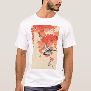赤い蔦に鳥、古邨鳥の赤いツタ、小村、浮世絵 Tシャツ