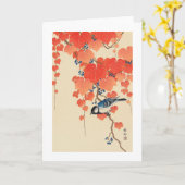 赤い蔦に鳥, 古邨 Bird on Red Ivy, Koson, Ukiyo-e カード (黄色い花)
