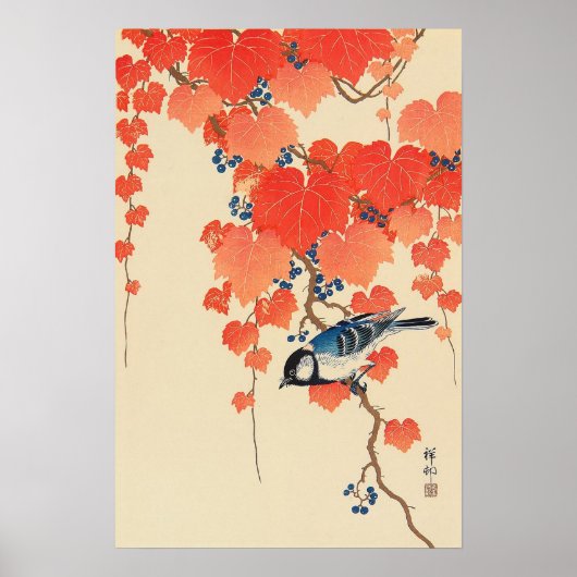 赤い蔦に鳥, 古邨 Bird on Red Ivy, Koson, Ukiyo-e ポスター (正面)