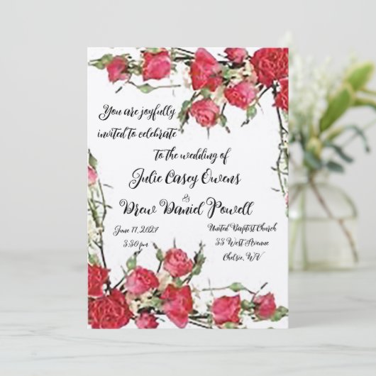 赤い薔薇のウェディング招待状 サンキューカード (スタンド正面)