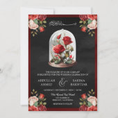赤い薔薇のガラスドーム　QRコード　黒いムスリムの結婚式 招待状 (正面)