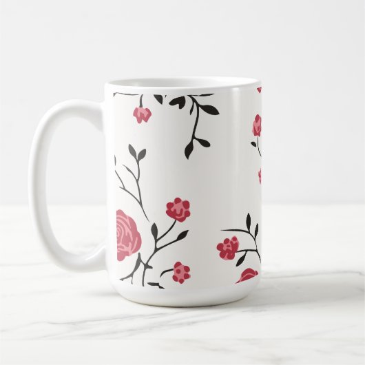 赤い薔薇の柄 コーヒーマグカップ (左)