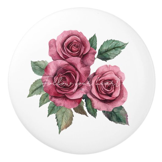 赤い薔薇の花 セラミックノブ (正面)