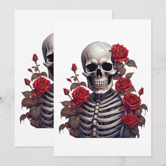赤い薔薇の骸骨 招待状 (正面/裏面)