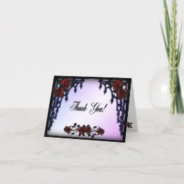 赤い薔薇 ゴシックウェディング アイアン門 紫 サンキューカード