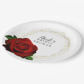 赤い薔薇 ゴールド ジオメトリック グラムな花嫁のシャワー ペーパープレート (アングル)