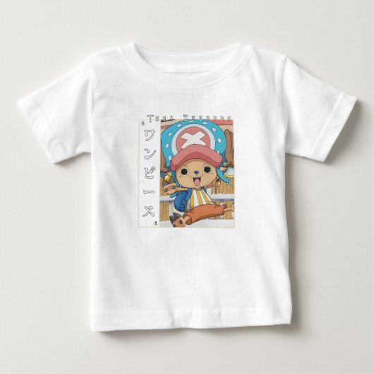 赤い薬を持つかわいいアニメのトナカイのキャラクター ベビーTシャツ (正面)