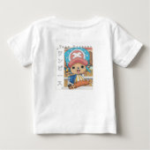 赤い薬を持つかわいいアニメのトナカイのキャラクター ベビーTシャツ (裏面)