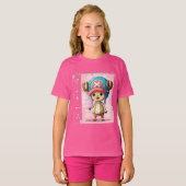 赤い薬を持つかわいいアニメのトナカイのキャラクター Tシャツ (正面フル)