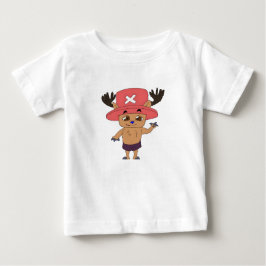 赤い薬を持つかわいいアニメのトナカイキャラクター ベビーTシャツ