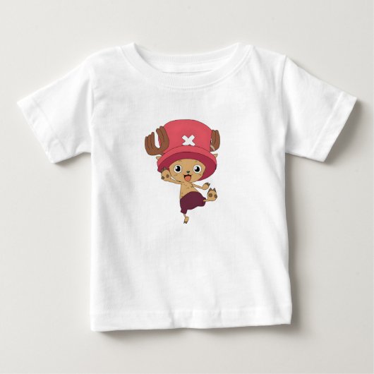 赤い薬を持つかわいいアニメのトナカイキャラクター ベビーTシャツ (正面)