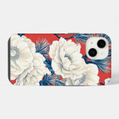 赤い藍の芍薬梅の花柄 iPhoneケース (裏面横)