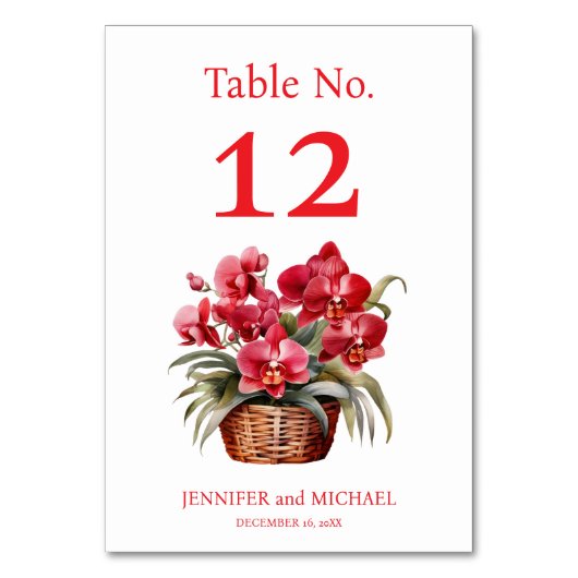 赤い蘭の水の色結婚のテーブル番号 テーブルナンバー (正面)