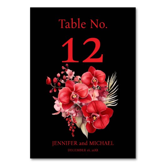 赤い蘭の水の色結婚のテーブル番号 テーブルナンバー (正面)