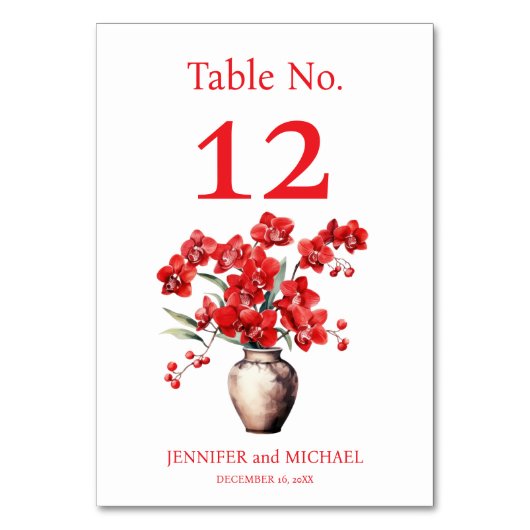 赤い蘭の水の色結婚のテーブル番号 テーブルナンバー (正面)