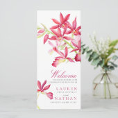 赤い蘭の水彩植物花結婚の プログラム (スタンド正面)