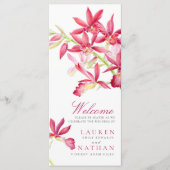 赤い蘭の水彩植物花結婚の プログラム (正面)