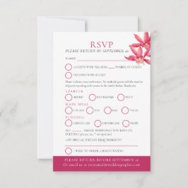 赤い蘭の水色の植物結婚の 出欠カード
