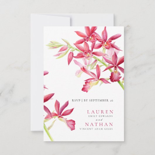 赤い蘭の水色の植物結婚の 出欠カード (裏面)