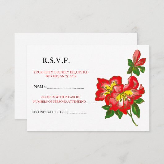 赤い蘭の結婚式 フラワー RSVP 発表 2 招待状 (正面/裏面)