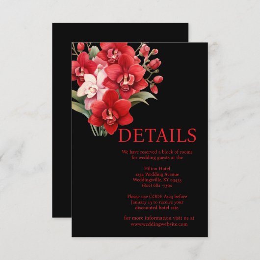 赤い蘭の結婚詳細エンクロージャカード エンクロージャーカード (正面/裏面)