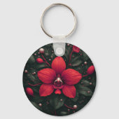 赤い蘭の花と緑の葉 キーホルダー (裏面)