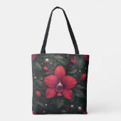 赤い蘭の花と緑の葉 トートバッグ (裏面)