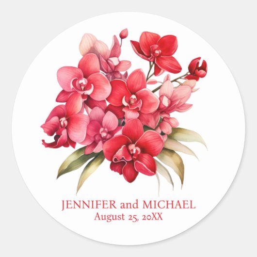 赤い蘭の花のフローラ結婚ズ ラウンドシール (正面)