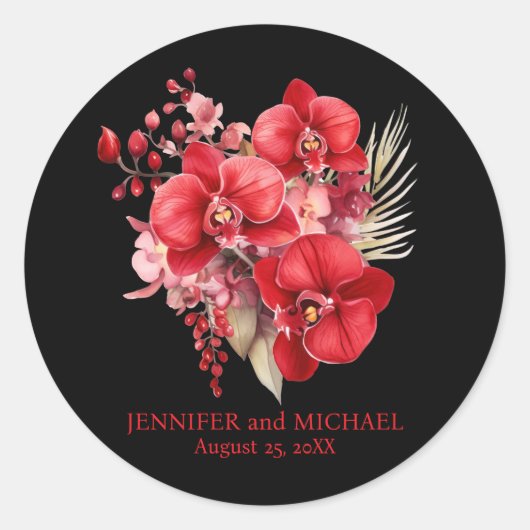 赤い蘭の花のフローラ結婚ズ ラウンドシール (正面)