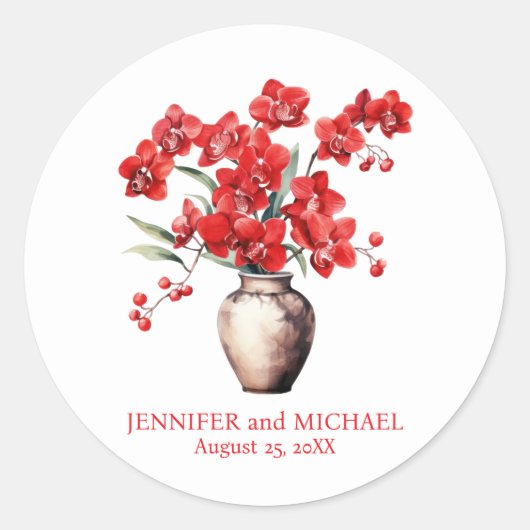 赤い蘭の花のフローラ結婚ズ ラウンドシール (正面)