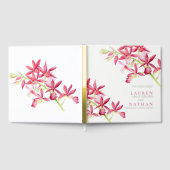 赤い蘭の花の水彩植物結婚の ゲストブック (全面)