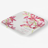 赤い蘭の花の水彩植物結婚の ペーパープレート (傾斜あり)