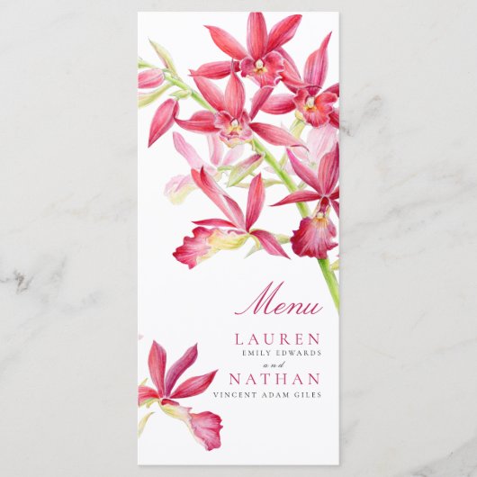 赤い蘭の花の水色結婚のメニュー メニュー (正面)