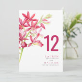 赤い蘭の花結婚のテーブル番号カード (スタンド正面)