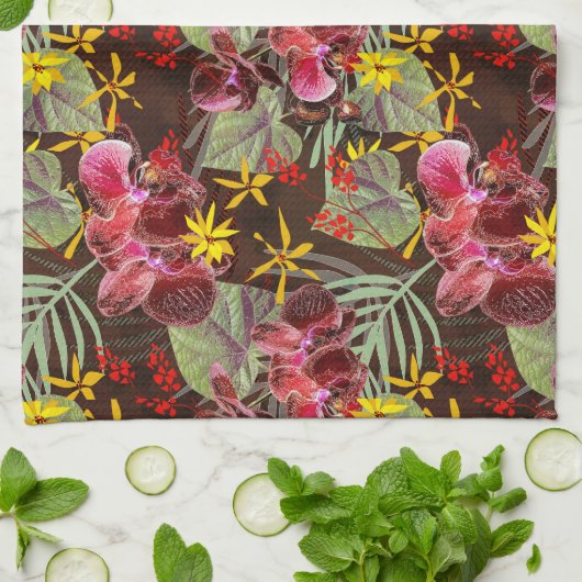 赤い蘭。 キッチンタオル (折り畳み)