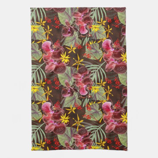 赤い蘭。 キッチンタオル (縦)