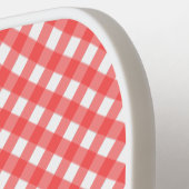 赤い虎の頭と名前を持つ赤いギンガムプレイド ピックルボールラケット (左詳細)