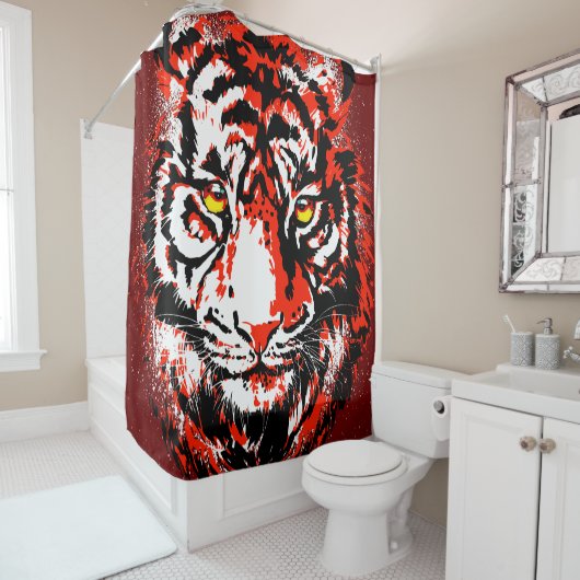 赤い虎の頭 シャワーカーテン (インサイチュ)