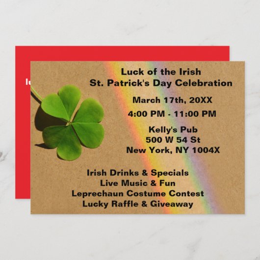  赤い虹のセントパトリックデーの招待状 招待状 (正面/裏面)