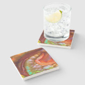 赤い虹色の炎のオパール ストーンコースター (横)