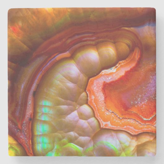 赤い虹色の炎のオパール ストーンコースター (正面)