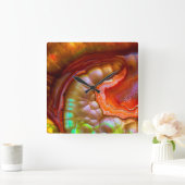 赤い虹色の炎オパール スクエア壁時計 (ホーム)