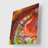 赤い虹色の炎オパール スクエア壁時計 (傾斜)