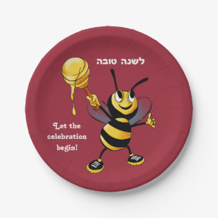 赤い蜂蜜の蜂Rosh HaShana ペーパープレート