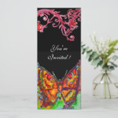 赤い蝶々、花の渦巻き ゴールド イエロー ブラック 招待状 (スタンド正面)