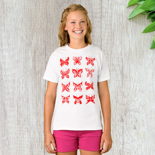 赤い蝶の女の子Tシャツ Tシャツ