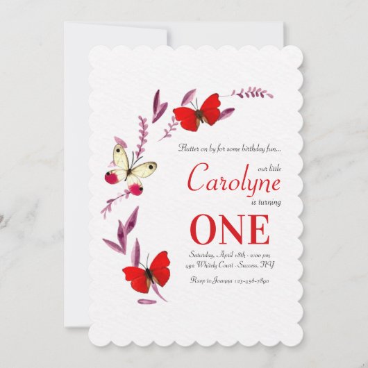 赤い蝶の誕生日パーティー 招待状 (正面)