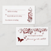 赤い蝶の返信カード エンクロージャーカード (正面/裏面)